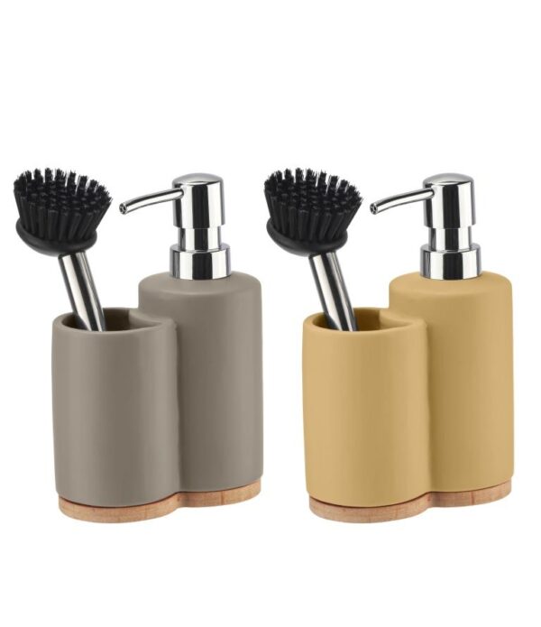 Set de cocina con dosificador de jabón y cepillo gris