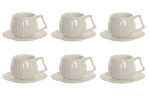 Juego de café de porcelana blanca — 6 tazas con plato