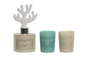 Conjunto de aroma marinho com difusor de varetas de 100 ml e 2 velas