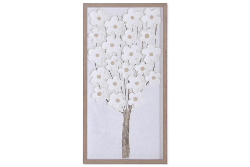 CUADRO ÁRBOL FLORES 3D BLANCO SCANDI