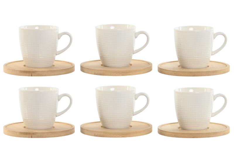 JUEGO DE CAFE 6 TAZAS PORCELANA BAMBÚ BLANCO