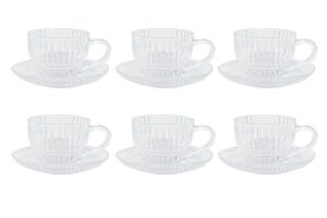 Juego de café de cristal rayado — 6 tazas con plato